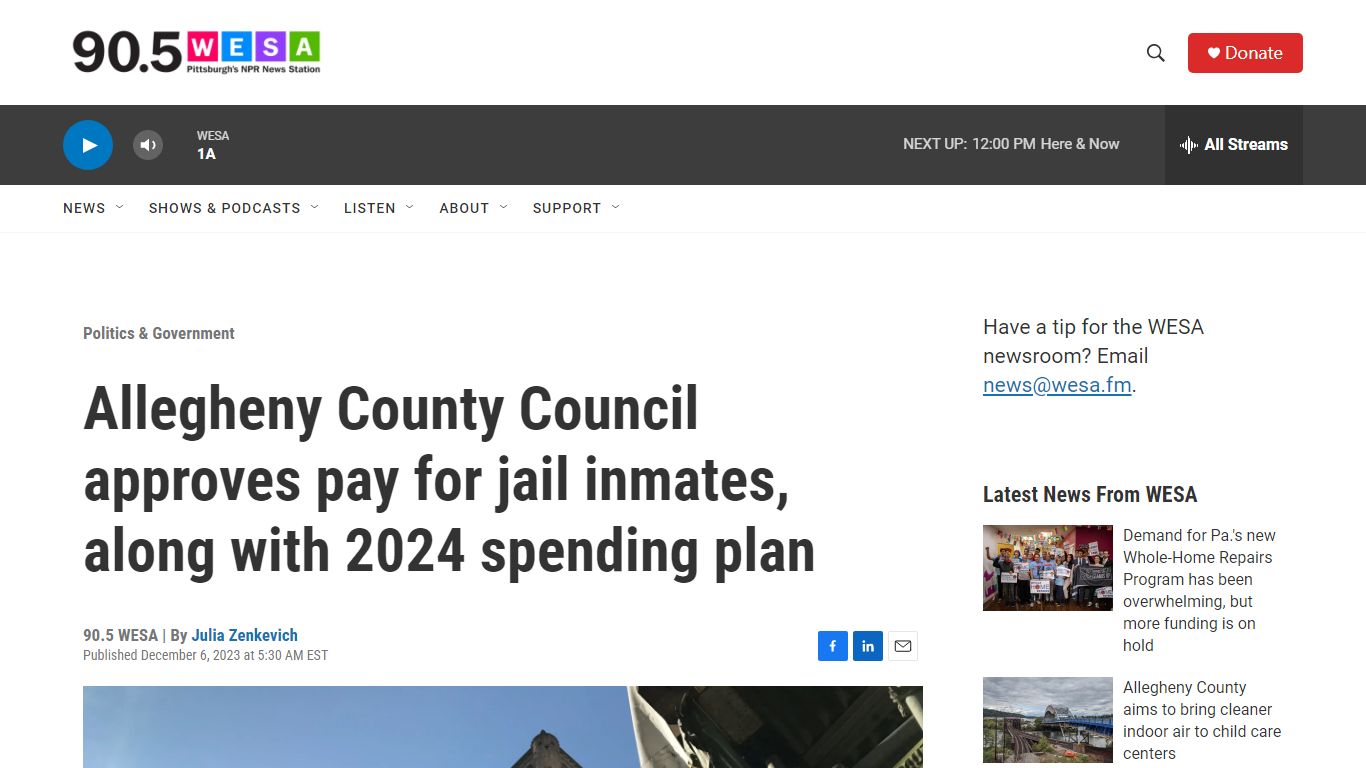 Allegheny County Council approves pay for jail inmates | 90.5 WESA